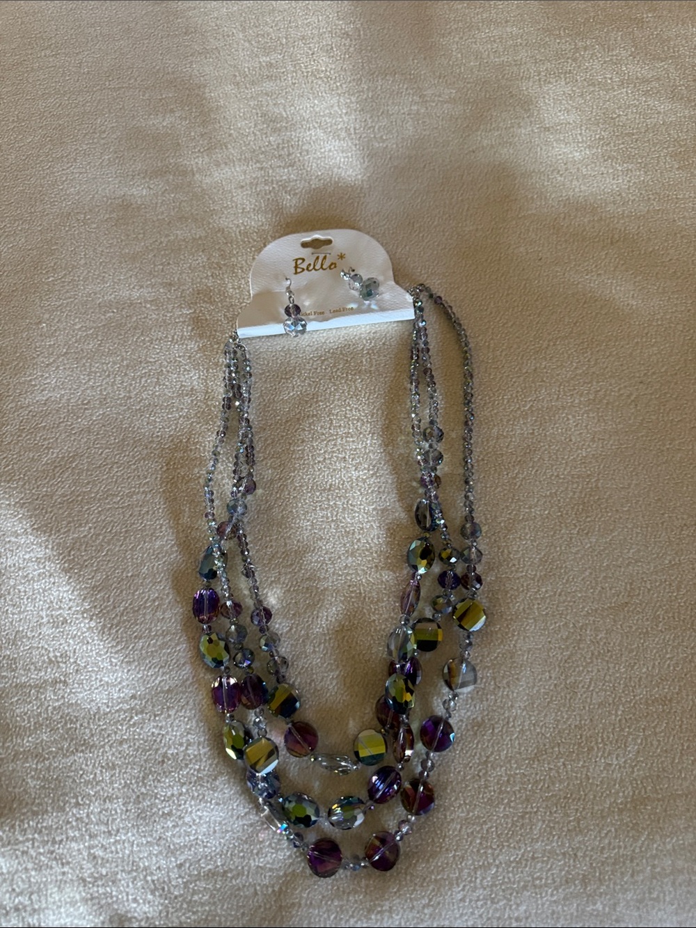 Multi-Strand Purple & Green Beaded Necklace